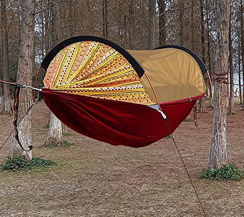 Hammock Tent Portable Triangle Hammock Three-In-One Belt Gauze Camping Hammock with Tree Belt Hammock Tent Outdoor Hammock Camping Backpack, Travel, Backyard, Beach(Color:B,Size:one size)