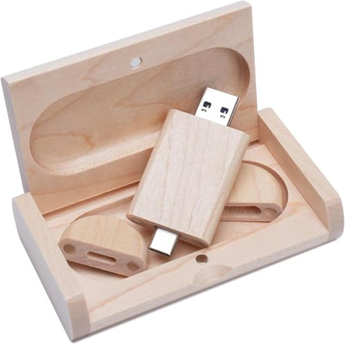 Yaxiny 32GB USB C Memory Stick, unidad flash USB C USB 3.0 stick de alta velocidad unidad USB C doble OTG pen drive caja de madera de arce para TV, coche, smartphones, PC, portátil