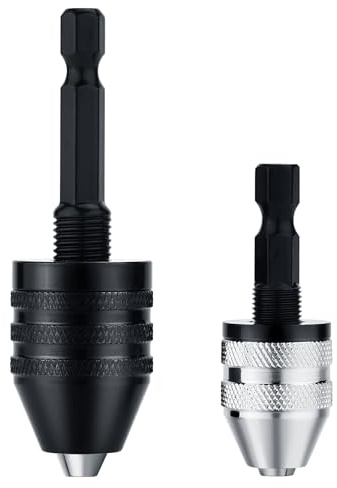 Valkynos 2Pcs Drill Chuck Adapter Keyless, 1/4 Inch Hex Shank Drill Bit Adapter Converter for Impact Driver, Quick Change Impact Drill Chuck Adapter in 0.6-8mm, 0.3-3.6mm for Tool Attachment