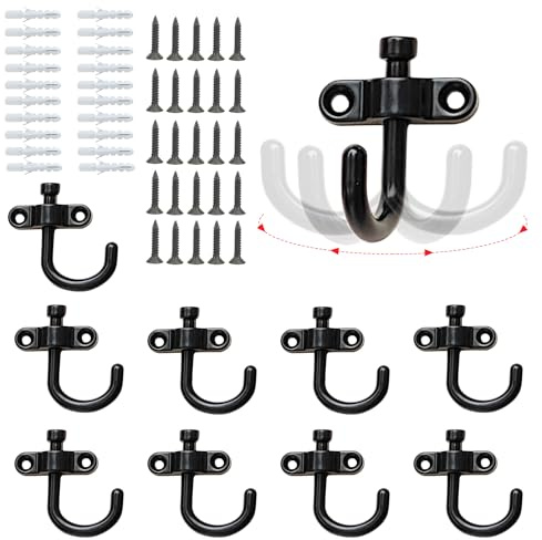 XSGTZMJ 10Pcs Swivel Coat Hook 180°Rotatable, Folding Hook for Hanging Coats, Backpack, Purse, Foldable Towel Hook with Fixing Accessories