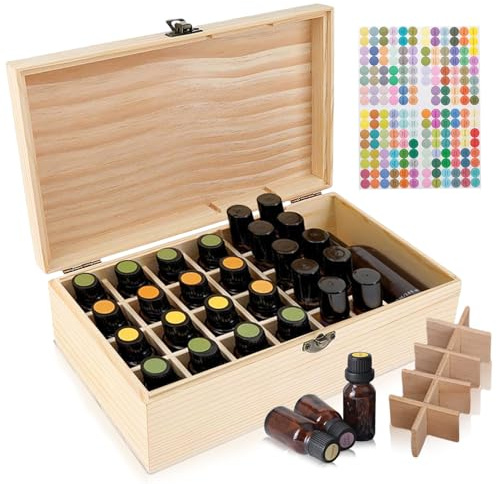 WEGREAT Aufbewahrungsbox für Ätherische Öle Holz 32 Slots Aufbewahrungsbox aus Holz für Ätherische Öle, Ätherisches Öl Display Ständer von ätherischen Ölen, Parfüms und Anderen Kleinen Gegenständen