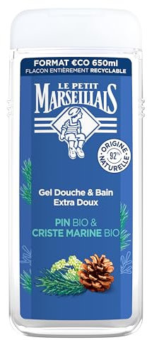Le Pe Marseillais | Duschgel, extra weich, Bio-Kiefer & Criste Marine (650 ml) – spendet Feuchtigkeit und erfrischt, pH-neutral, ohne Farbstoffe und 92% natürlichen Ursprungs – Flasche 100