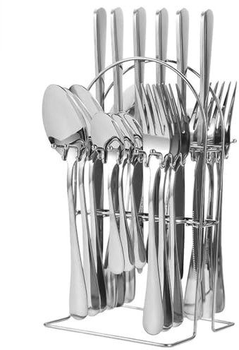 Juego de cubiertos colgantes de acero inoxidable de 24 piezas, juego de cubiertos de cocina, juego de tenedores, cuchillos y cucharas pulidos con espejo para el hogar restaurante