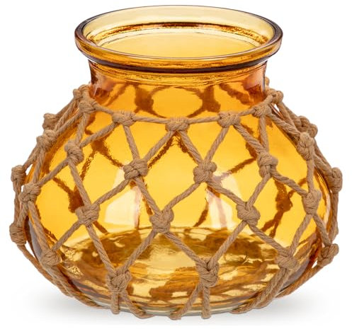 Oairse Glass Vase for Flowers Amber Flower Vase with Cotton Rope Cover Woven Modern Round Glass Vases Décor Decorative Flower Bottle for Table Centerpiece Farmhouse Wedding Party Home Decoration, 13cm
