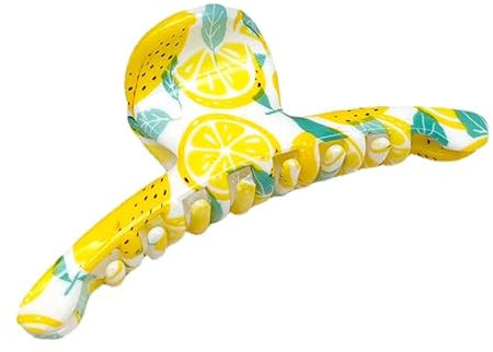 Schöne gelbe Zitronen-Geometrie-Haarspange für Damen, mit Früchten, bedruckt, Pferdeschwanz, große Haarklammer, elegante Haarnadel, Sommer-Haarschmuck