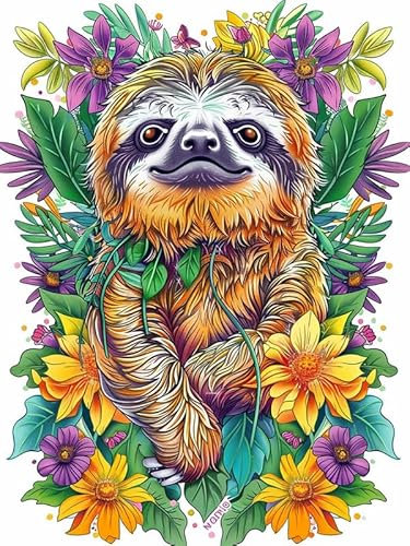 Bimkole DIY 5D Diamond Painting Kits Zubehör Faultier, Blumentier Diamant Malerei Kit Voll Runde Bohrer Malen nach Zahlen Malerei Stickerei Kreuzstich Diamond Dekoration 30x40cm