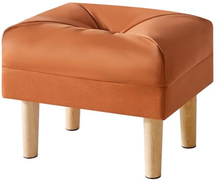 YMYNY Sitzhocker, Ottoman, Fußhocker mit weichem Sitzkissen, Fußstütze aus Kunstleder, 4 verdickte Holzbeine, im Nordischen Stil, für Schlafzimmer, Wohnzimmer, 40 x 29 x 32CM Orange HBD040J