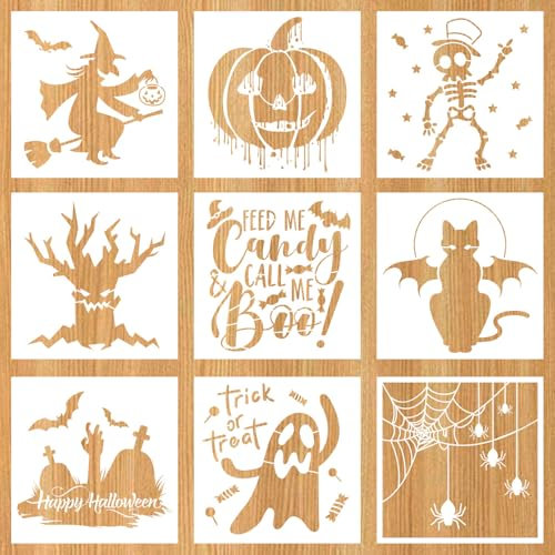 9stk Halloween Schablone, Hochwertige Wiederverwendbare Halloween-Zeichenschablonen Verschiedene Muster Mal-Sprühfarbe Leicht Zu Reinigende Malwerkzeuge Halloween-Dekorationszubehör(Stil 1)