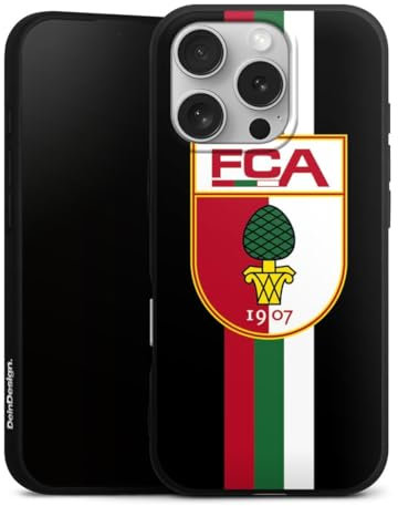 Premium Silikon Hülle kompatibel mit Apple iPhone 16 Pro Handyhülle schwarz Case FC Augsburg FCA Offizielles Lizenzprodukt