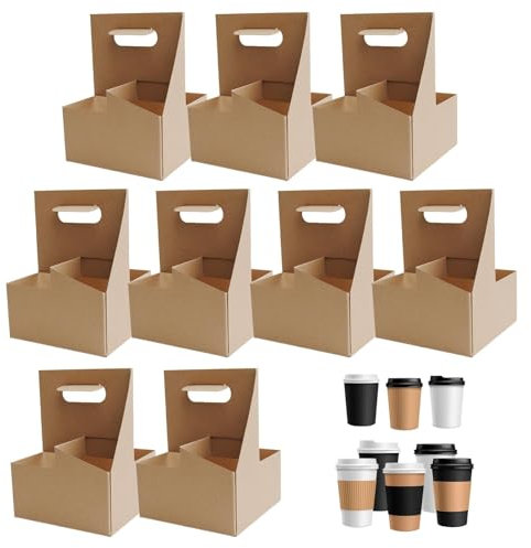 Beverage Holder for Delivery, Delivery Drink Holder - 10X Beverage Bottle Carrier Boxes - Sturdy Cardboard Carrier, Beverage Bottle Carrier Boxes for Delivery, 10 Pieces Portable 4 Compartment