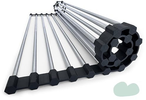 MY Pulse® Escurreplatos sobre Fregadero Plegable de Acero Inoxidable y Silicona | Escurridor de Platos para Fregadero de Cocina Enrollable | Estante para secar vajilla, Vasos, bayetas |