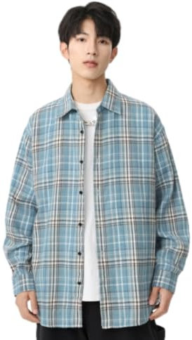 Shirt Herren Longsleeve Shirt Herren Mode Komfortabel Shirt Herren Lose Digitales Drucken All-Match Casual Shirt Herren A-Blue XXL