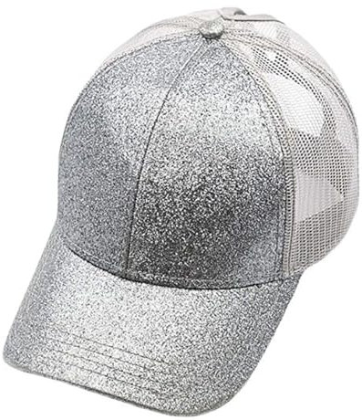 BrightGlow Unisex Mesh Cap Kinder Glitzern Mesh Baseball Cap Sonnenhut Junge Mädchen Einstellbar Sommersportmütze Pferdeschwanz Baseballkappe Baseball für Kinder Silber Einheitsgröße