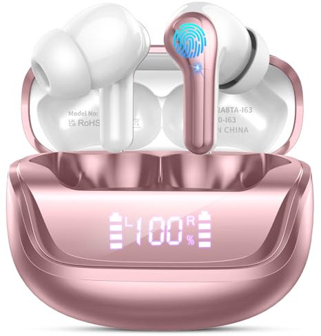 Cuffie Bluetooth, Auricolari Bluetooth 5.4 Stereo HiFi con 4 HD Mic, Cuffie Wireless 45 Ore LED Display, in Ear Cuffiette Bluetooth con Cancellazione Rumore, Cuffie Senza Fili IP7 Impermeabile