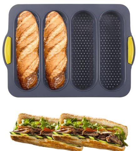 atrccs Moule à Pain en Silicone, Plaque de Cuisson pour Baguettes Antiadhésif et Résistant à la Chaleur, Plaque à Pâtisserie pour la Cuisson Maison, Moule à pain pour Hoagie Rolls, Hot Dog Buns