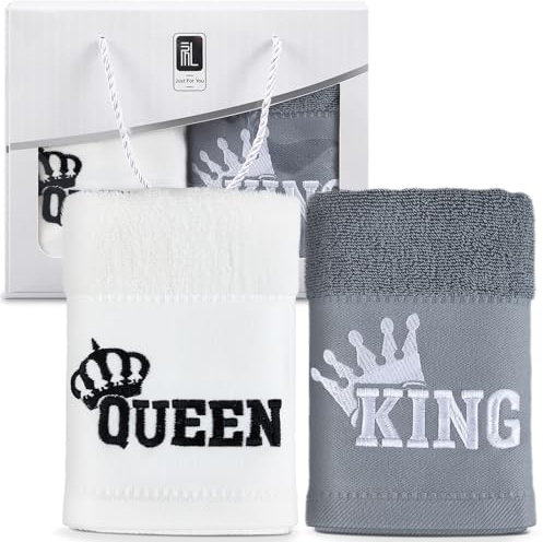 Panelee Pärchen Geschenk Handtuch 35 x 70 cm Partner King Queen Handtuch Jahrestag Geschenk Paar Hochzeitsgeschenke für Brautpaar Weiß Grau