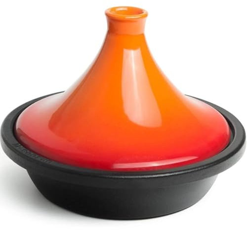 10-Zoll-Keramik-Tagine-Topf mit emailliertem Gusseisenboden und kegelförmigem Deckel zum Schmoren von langsam kochendem Tontopf Induktionsherd (Orange)
