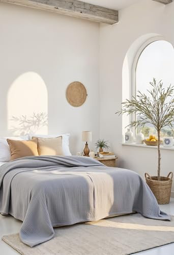 BOHORIA® Premium 4-lagige Musselin Decke 220x240cm Kuscheldecke „New Pure“ extra groß | Tagesdecke aus 100% Baumwolle | Sofadecke Wohndecke (Cloud, 220 x 240 cm)