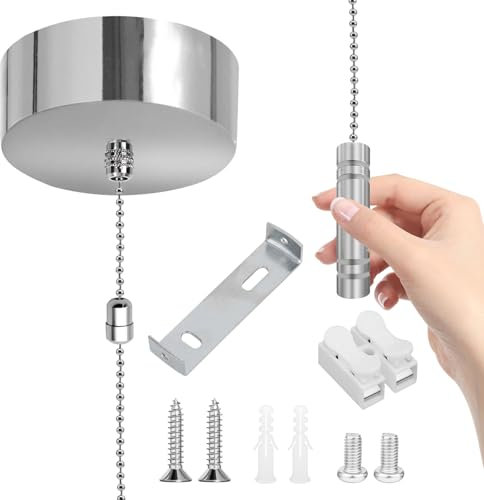 Eophmi 150 cm Silver Bathroom Pull Cord Light Switch with Chrome Cylindrical Handle