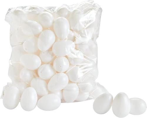 miamiXa 200 Stück Eier aus Kunststoff zum aufhängen · weiß · 45 x 60 mm · Großhandelspackung · Ostereier · Plastikeier · Kindergartenpackung · Osterdeko selbst bemalen und verzieren