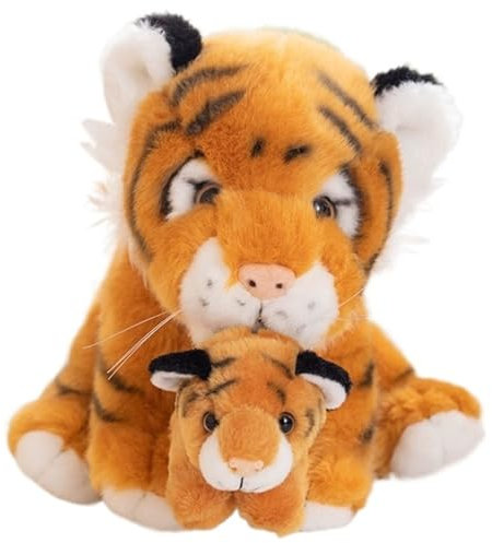 KUKUShining Tiger Plüschtier, Mama Baby Tiger Stofftier Puppe Realistisches Weiches Kuscheliges Plüschtier Geschenk for Kinder(Yellow)