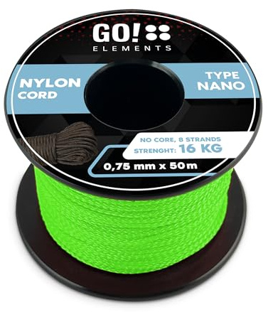 GO!elements Nano Cord | Maurerschnur | filigran, dünn & extrem stabil | 100% Nylon Seil | ø 0,75mm - Kernlos - Max. 16 KG - reißfest | Reepschnur für DIY, Camping | Nylonschnur | Kordel