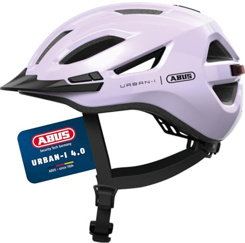 ABUS Stadthelm Urban-I 4.0 - Fahrradhelm mit aufladbarem Rücklicht, 2 Leuchtmodi, Schirm, Zopf-Öffnung und magnetischem Verschluss - für Jugendliche, Frauen und Männer