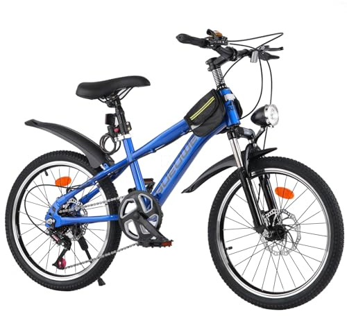 LNRLZYLS Kids Bike for Boys & Girls Ages 7–12, 20/24 Inch Mountain Bicycle with 7-Speed Gear, Dual Disc Brakes, Suspension Fork, LED Headlight – Youth Bike for Outdoor Riding
