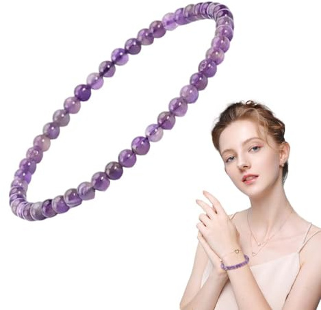 GNALIA 1 Bracelet Améthyste 19Cm Pour Femme, Perles Précieuses 4Mm Violet, Bijou Discret Et Protecteu