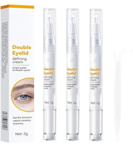 3Pcs Double Eyelid Glue with Y-shaped Fork - Double Eyelid Pen, Invisible Styling Cream Stick, Waterproof, Quick-drying, Liquid Eyelid Tape Stickers Cream