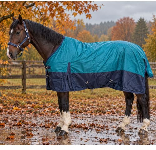 Brama-West Regendecke Pferd Zara - Turnout 1200D - Weidedecke Outdoordecke - Wasserdicht Winddicht (Blau/Navy, 115)