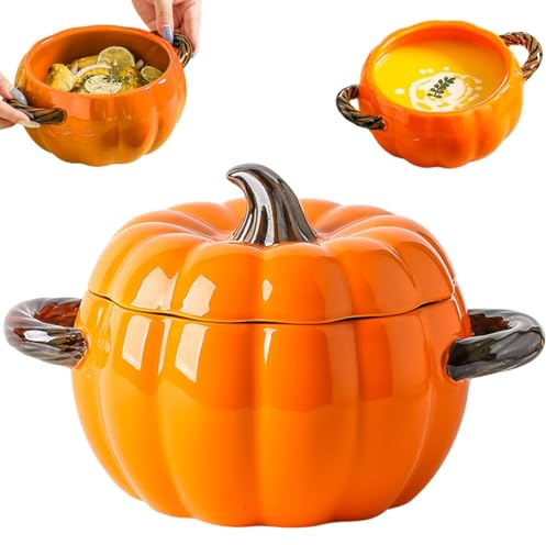 Kürbisförmiger Dutch Oven, Pumpkin Dutch Oven Topf mit Deckel und Griff, 1, 7 l antihaftbeschichtete Keramik, gleichmäßig erhitzender Küchentopf für Eintopfsuppe