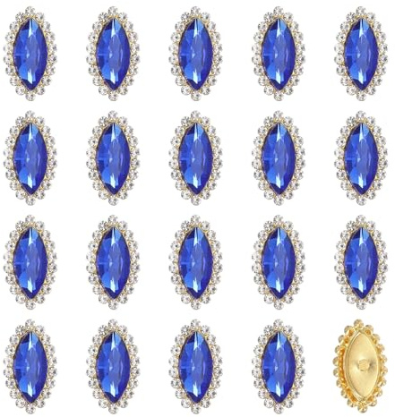 QUARKZMAN 30 Stück Tränenförmige Strasssteine Verzierungen 7x15mm Kristall Strass Charm Metall Flachbett Accessories Aufkleber Steine Für DIY Schmuckherstellung Kleidung Blau