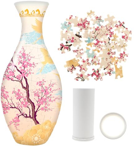 3D Puzzles Vase, 160 Pieces of Unique 3D Jigsaw Puzzle Flower Vase for Adults to Flower Arrangement and Home Decoration, Blossoming Flowers Themed Art Crafts Housewarming Gift (pink)