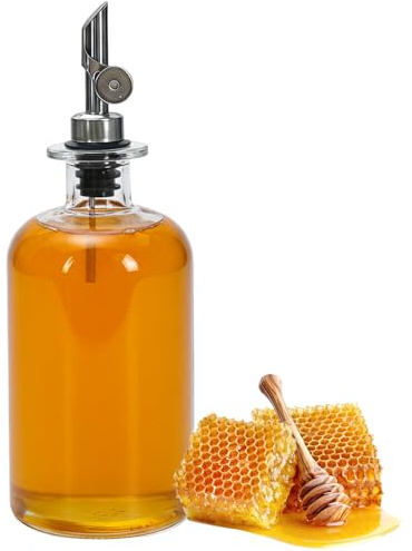 Punorric Syrup Dispenser 500ml Glass Coffee Syrup Jar, Glass Honey Dispenser with Stainless Steel Lid, Glass Oil Dispensers for Kitchen Counter