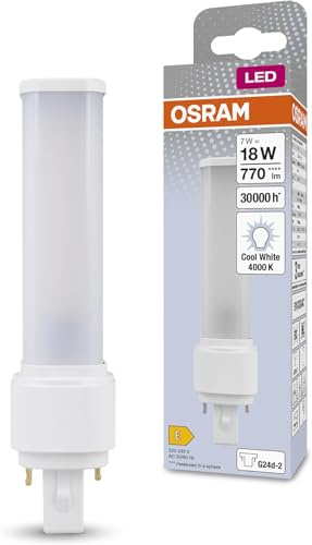 Osram DULUX D 18 LED-Lampe für G24D-2 Sockel, 7 Watt, 700 Lumen, Kaltweiß (4000K), rotierbar, Ersatz für herkömmliches 18W-Dulux Leuchtmittel (Packung mit 5)