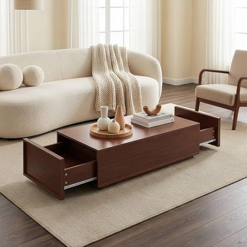 [en.casa] Couchtisch Turur Wohnzimmertisch 104 x 50 x 40 cm Sofatisch mit 2 integrierten Schubladen Beistelltisch rechteckig Walnussoptik
