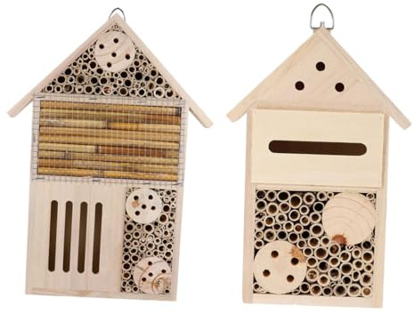 VINTORKY Insektenhotel Bienenhaus für Garten mit Sicherem Lebensraum und Dekorativem Design 2 Stück Wildbienen Nistplatz
