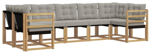 vidaXL Outdoor-Sofagarnitur mit Kissen 7 pcs Weiß und Hellgrau, Moderne Gartenlounge, robuster Sofa, eleganter Patio, stylische Möbel für gemütliches Sitzen im Freien