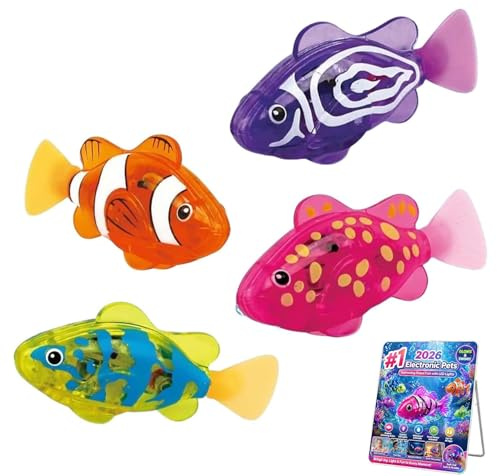 Jouet de Poisson Robot de Natation, Aquarium de Piscine de Bain réaliste électrique interactif Automatique, Poissons Robots colorés interactifs, Jouet de Piscine for Chat Poisson Robot étanche(4 pcs)