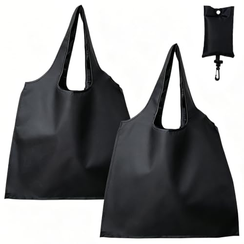 2 Stück Einkaufstasche Faltbar mit Karabinerhaken, Wasserabweisend | Dauerhaft und Leicht, Wiederverwendbare Shopping Bag zum Einkaufen, Faltbare Tasche für Reise, Alltag & Strand