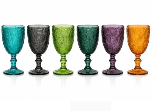 cecaro group - Set 6 Calici Vetro Colorato 350 ml – Bicchieri in Pasta di Vetro Linea Piuma, Calici Acqua, Vino, Cocktail, Aperitivi, Colori Assortiti