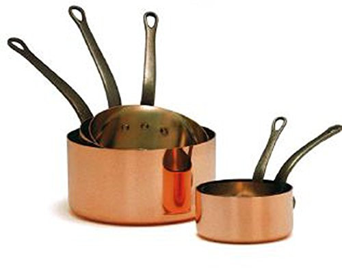 BAUMALU - Lot de 5 Casseroles Lisses - en Cuivre Massif, Intérieur Non Étamé - Tous Feux Sauf Induction - Manche Fixe en Fonte - Design Traditionnel Français Made in Alsace - Ø12-20cm - Cuivre