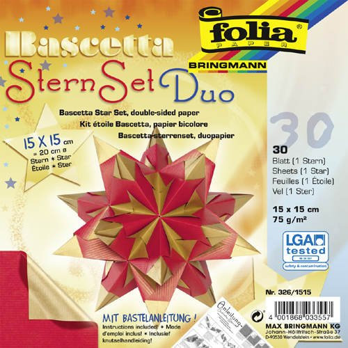 Faltblätter Bascetta Stern Duo, rot gold, 15x15