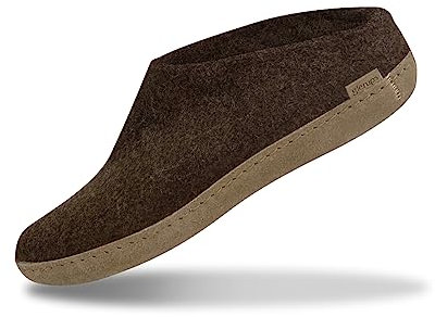 glerups dk Unisex - Erwachsene Hausschuhe, Damen,Herren Hüttenschuhe,Ledersohle, Pantoffel Slipper Puschen Stiefel lammfell warm,Braun,35 EU / 2.5 UK