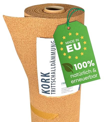 EKB-Kork Trittschalldämmung 30x1m 2mm stark I natürliche Dämmunterlage I Rollenkork für Parkett & Laminat I Trittschallreduktion aus nachwachsendem Korkmaterial I Umweltfreundliche Trittschalldämmung