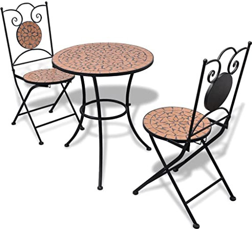 vidaXL Mosaik-Bistrotisch 60 cm mit 2 Stühlen terrakotta (41528+41529)