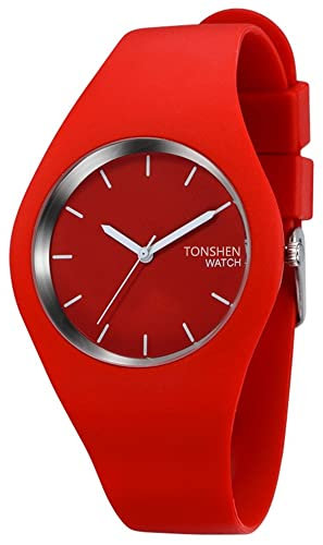TONSHEN Montres Femmes Analogique Quartz Rouge Silicone Bracelet Mode Classique Simple Design Décontractée Montre Femme