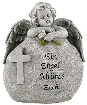 Goldbach Polyresin EIN Engel schütze euch Angel Hinter Grave eingerichtet, Stein grau, 15 x 8 x 18 cm
