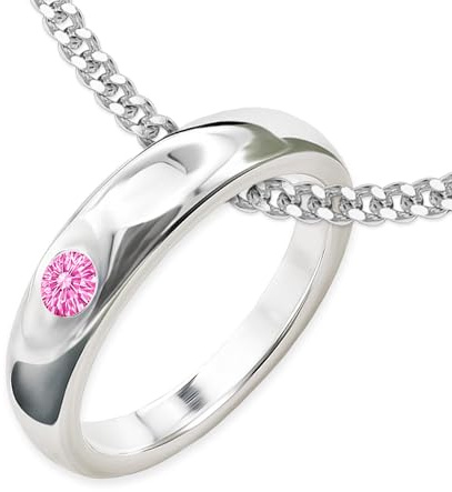 CLEVER SCHMUCK Taufring Mädchen Silber schlicht mit Zirkonia rosa + Panzerkette 34 cm STERLING 925 Geschenk zur Taufe im Etui
